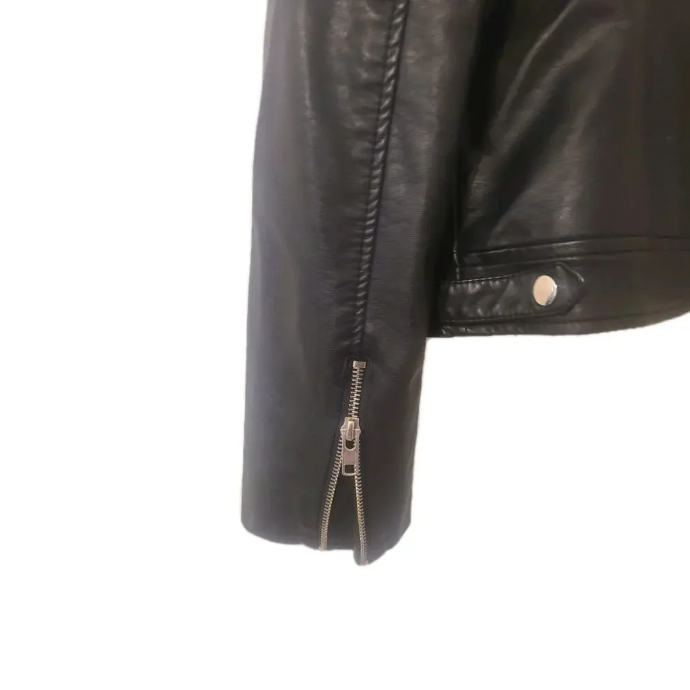 Women's Black Moto Jacket Small Vegan Leather Asymmetrical Edgy